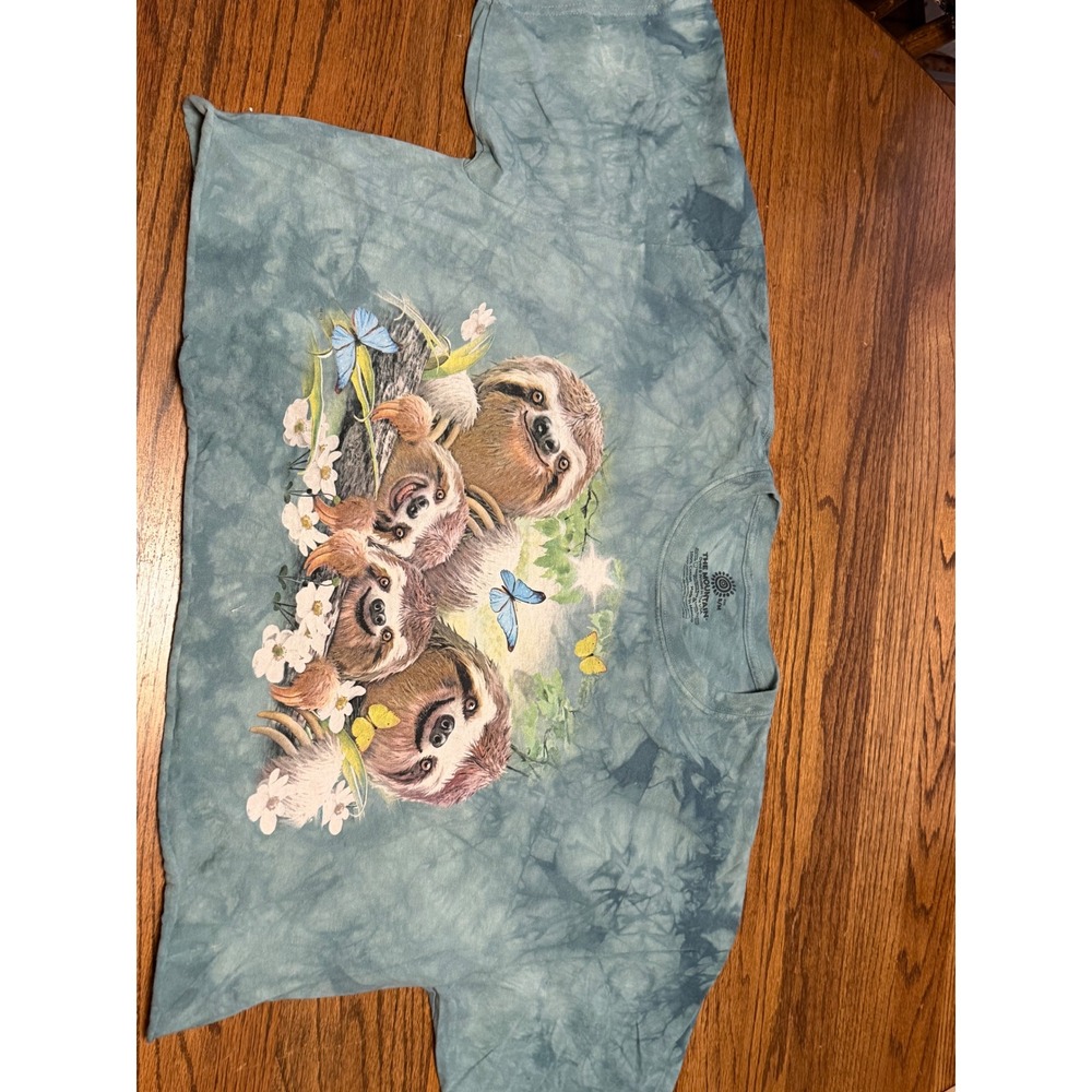 The Mountain Sloth Family Tie Dye Crop Top Blue Grey Cotton Graphic Tee S/M‎